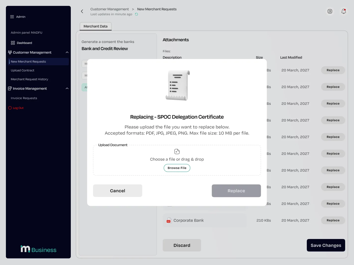 BD — Document replacement modal