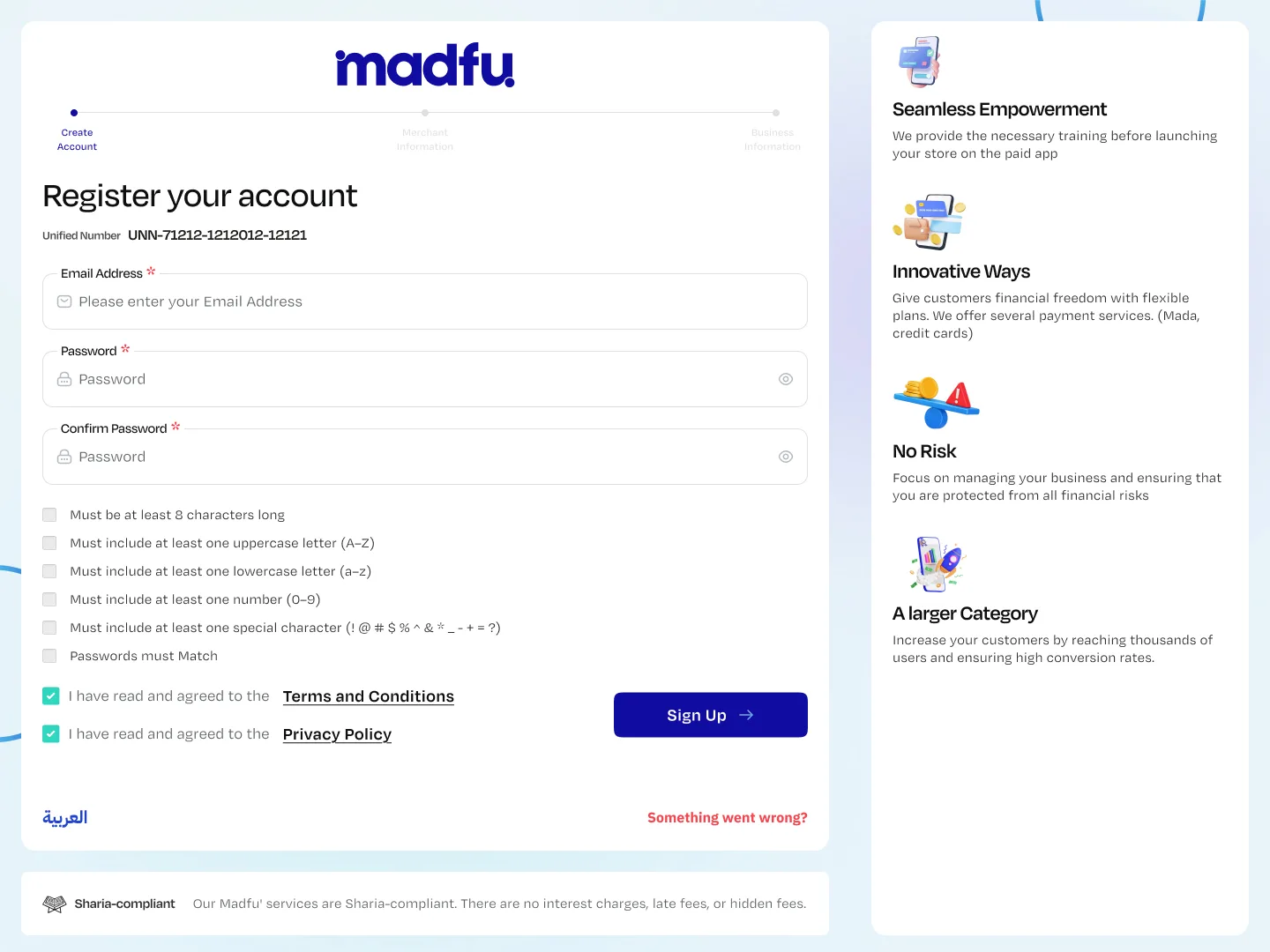 Account creation — register your account
